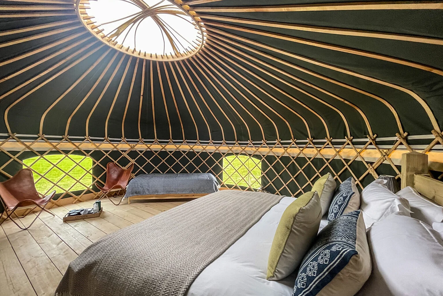 An interior shot of a glamping yurt at Raynham Estate, Norfolk