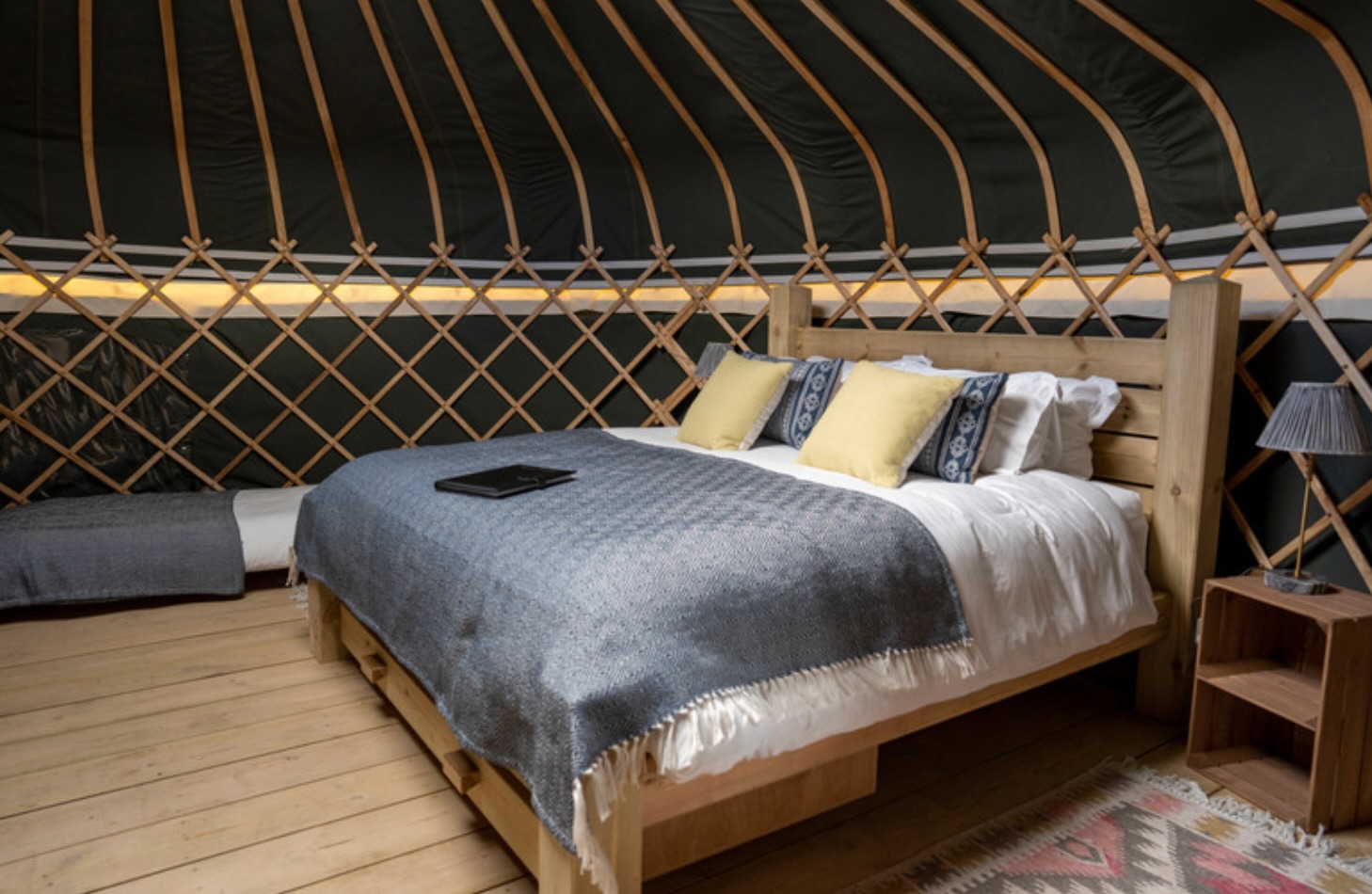 An interior shot of the Corncockle Yurt at Raynham Estate Glamping
