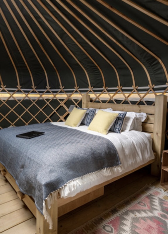 Interior of the luxury glamping yurt Raynham Estate